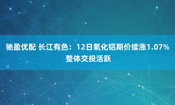驰盈优配 长江有色：12日氧化铝期价续涨1.07% 整体交投活跃